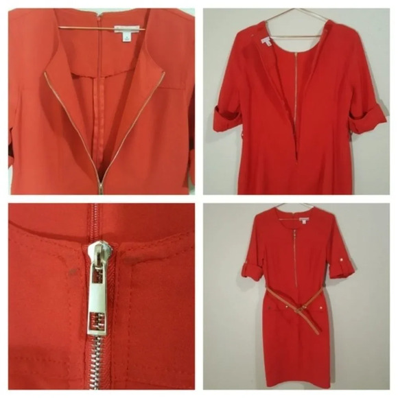 DRESS BARN | Blood Orange Belted Exposed Zipper Dress Size 8 - Picture 4 of 4